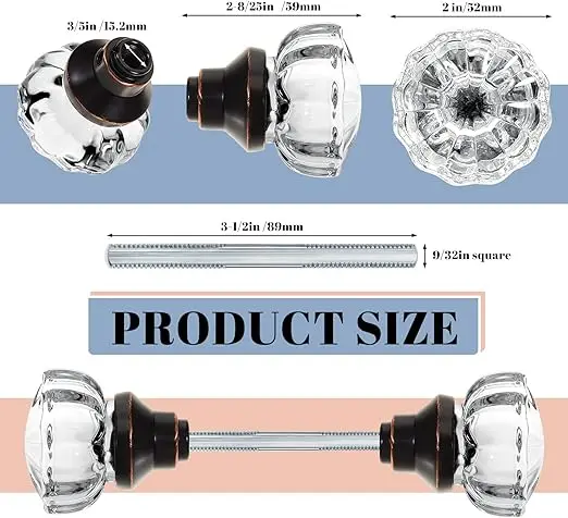 Mortise Style Fluted Door Lock Handle Luxury Glass Crystal  Door Knobs with Spindle Interior Glass Doors Lock Sets