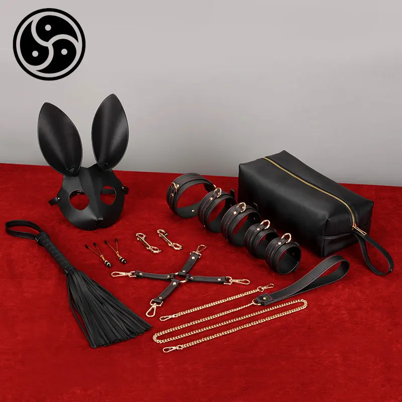 Bdsm Kits And Set With Bunny Hood Luxury Bag Pu Leather Bondage Flogger Handcuffs For Sex Slave Sex Toy Esposas Bondage-Sex-Toys
