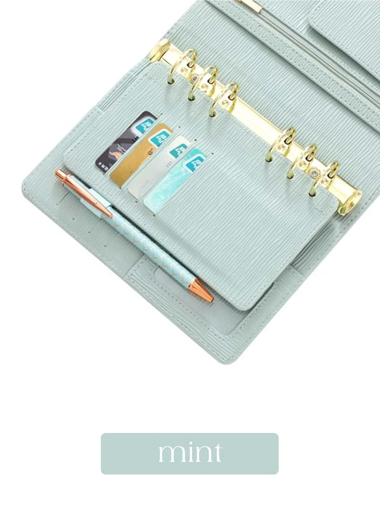 Hongbo Best Selling 17-Color School/Office/Xmas Gift A6 Saffiano Epi Binder Loose Fly Leaf Dashboard with Card Slots & Pen Loop