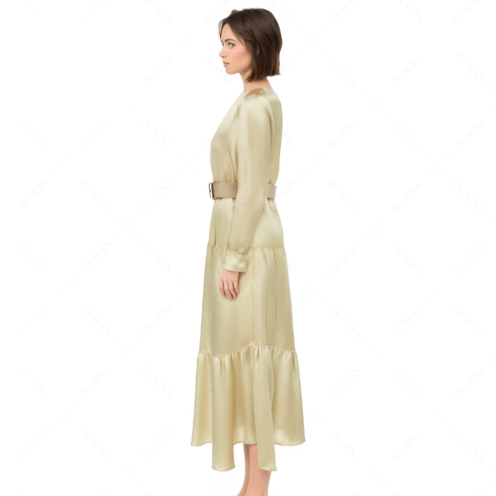 Elegant Silk Dresses Women Shirt Dress Long Sleeve Button Up Dresses Women