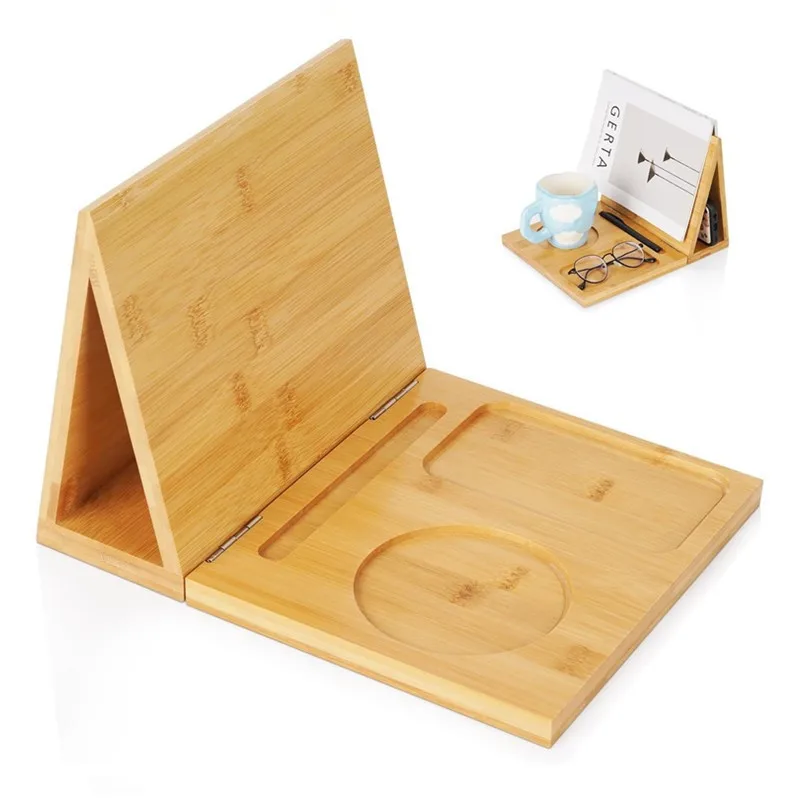 Custom bamboo triangular bookshelf - foldable bookmarks - Solid wood bookshelf with cup holder