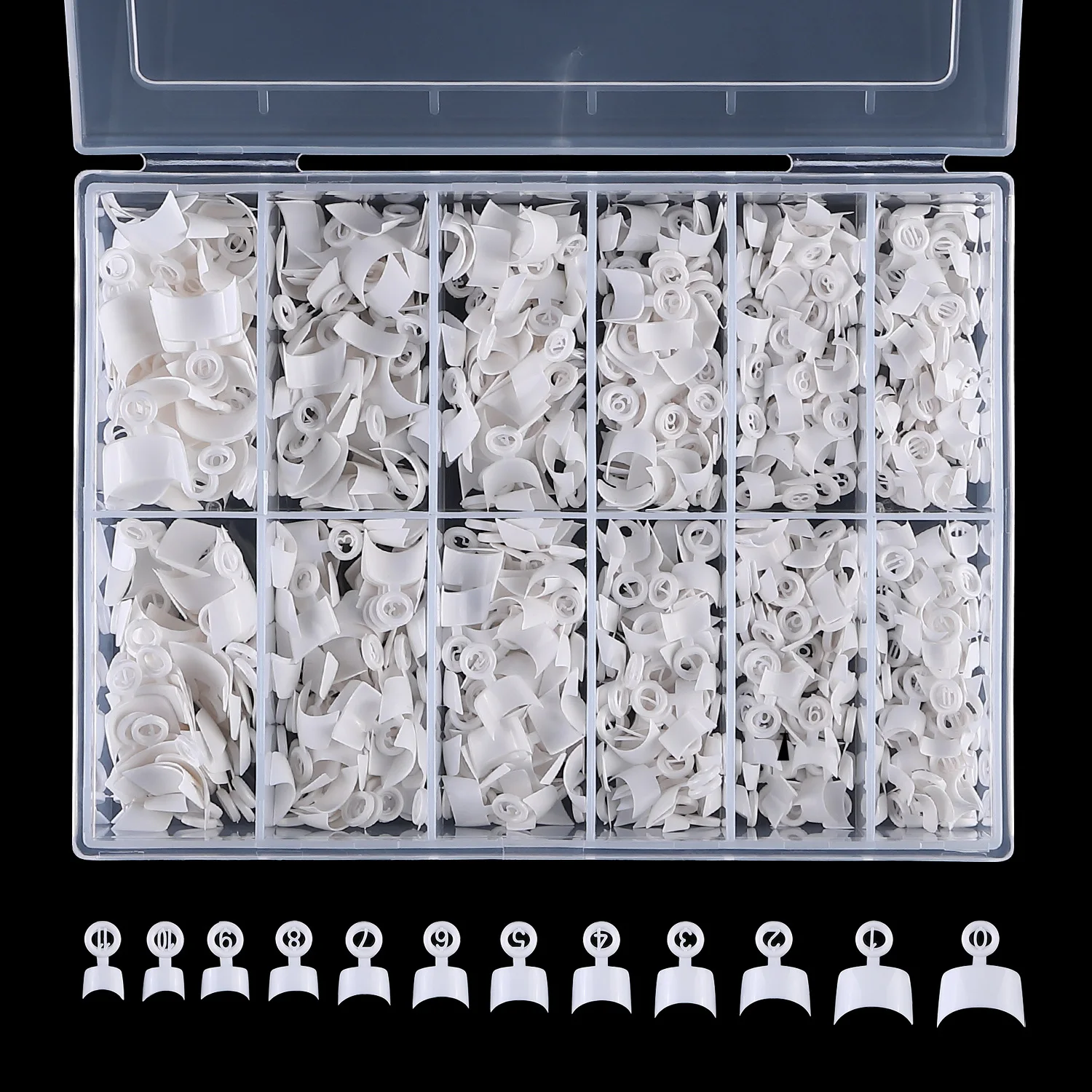 600pcss Crescent Shaped Nail Tips With Handle Glossy White French 0-11 Size Short Crescent Moon Artificial Press on Nails