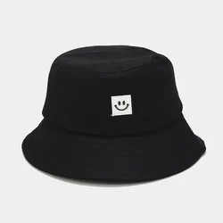 Summer Korea style simple all-match bucket hat boy and girls hip hop students casual sun protection hat with smiling face label