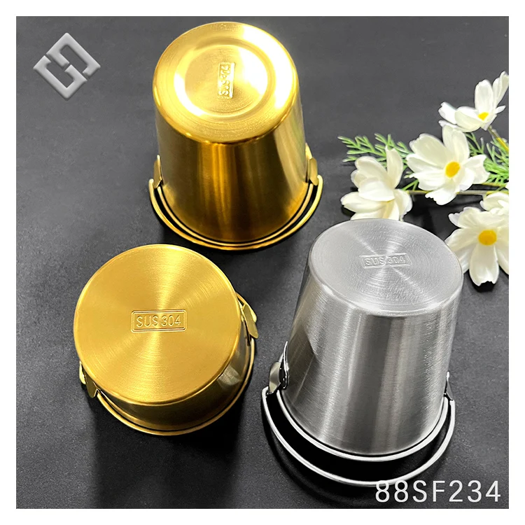 Custom Logo Gold Mini Fries Snack Pail 304 Stainless Steel Bucket Beer Champagne Bucket Handle