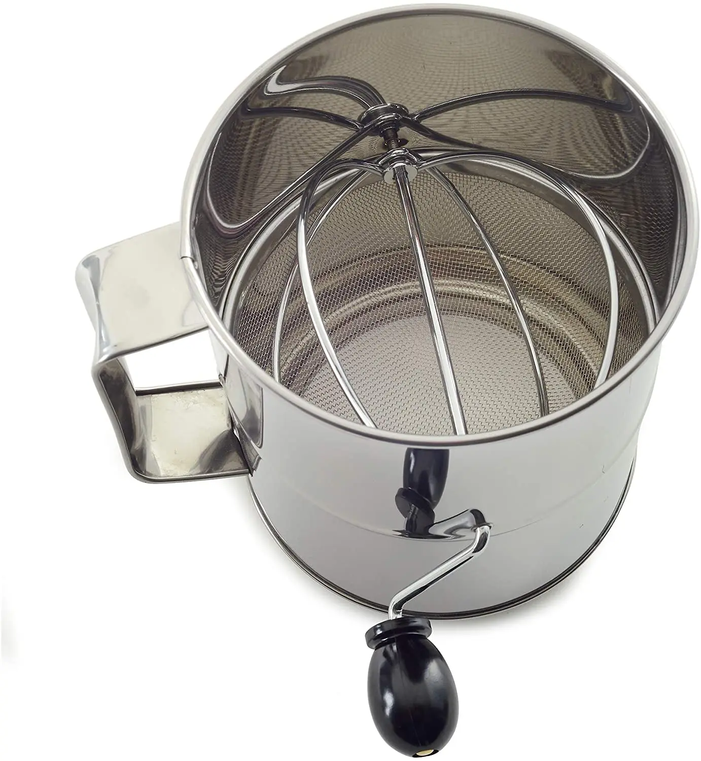 8-Cup Large Flour Sifter Fine Mesh Stainless Steel Shaker Sieve with Hand Crank for Baking