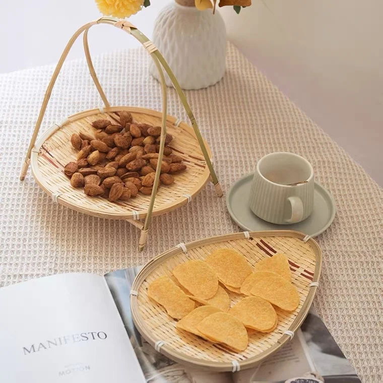 Natural bamboo woven plate Japanese style dim sum dried fruit bamboo basket Hotel tea table snacks  basket fruit plate