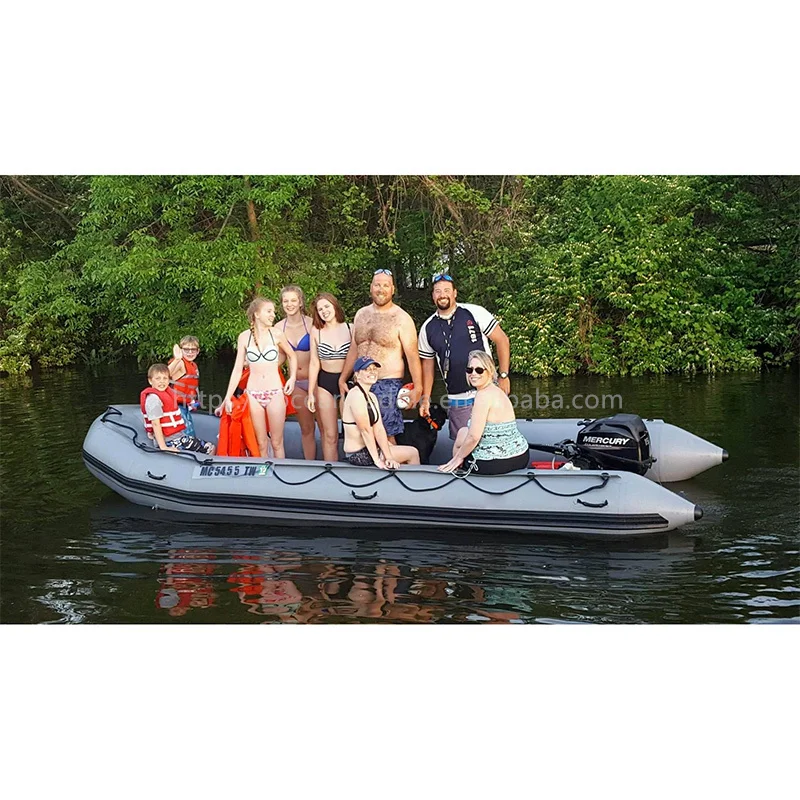 Heavy Duty Large 5m 5.2m 5.5m 5.8m inflatable rubber fishing boat aluminium bottom boat 10-20 person with Bimini top