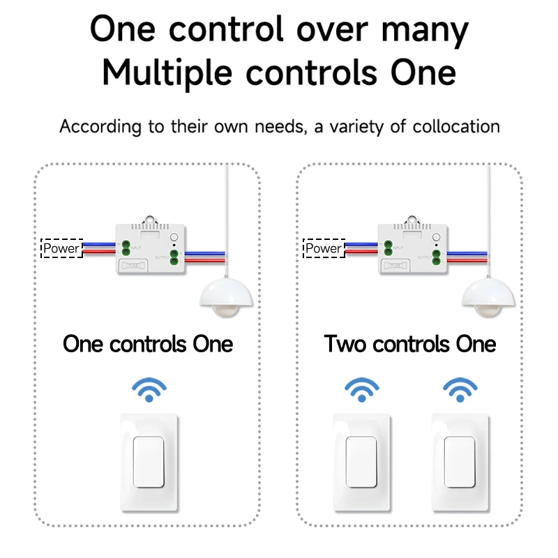 2 button 1 receiver Dual-control US wireless kinetic energy wall switch long-distance battery-free self-generating lamp switch