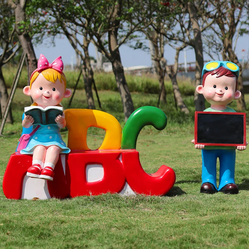 Customized 3D Cartoon Child Resin Sculpture Giant Children Fiberglass Outdoor
