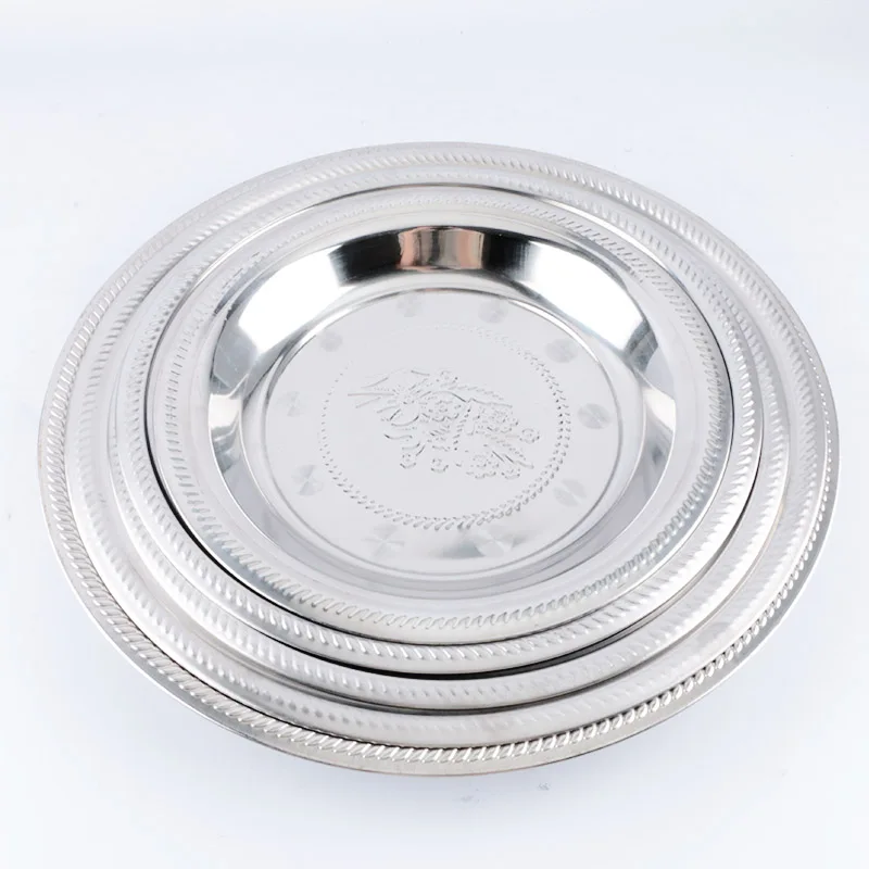 Wholesale quality stainless steel round plates 30/34/36/40/42cm printed plates
