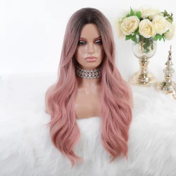 BVR Wholesale japanese fiber heat resistant Synthetic Wig Long ombre pink Body Wave Synthetic Hair Wigs for party