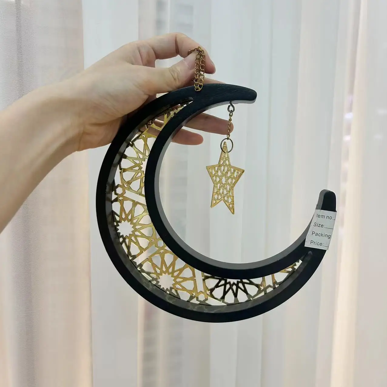 islamic wooden acrylic moon star shape hanging pendant for eid ramadan mubarak party decorations