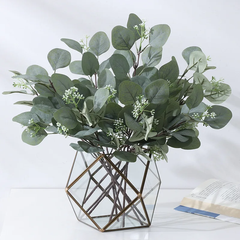 Artificial Flower Plant Greenery Artificial Eucalyptus Leaf Green Short Stem Olive Branches With Fruit For Wedding Decor