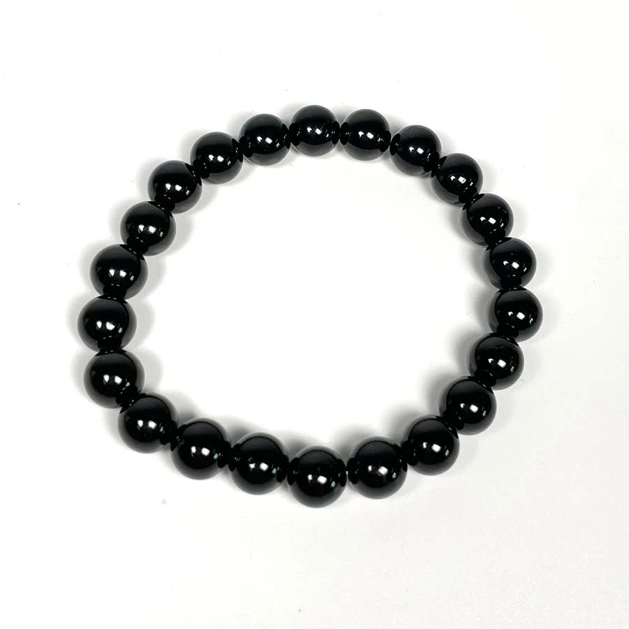 Fashion custom natural crystal 7A black tourmaline 8mm round bead elastic ladies bracelet natural beads