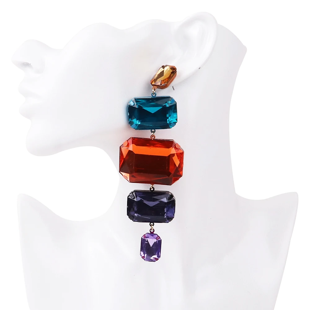Bohemia Simple Candy Color Quadrangle Resin Dangle Earrings Blue Red Purple Yellow Link Acrylic Crystal Drop Earrings