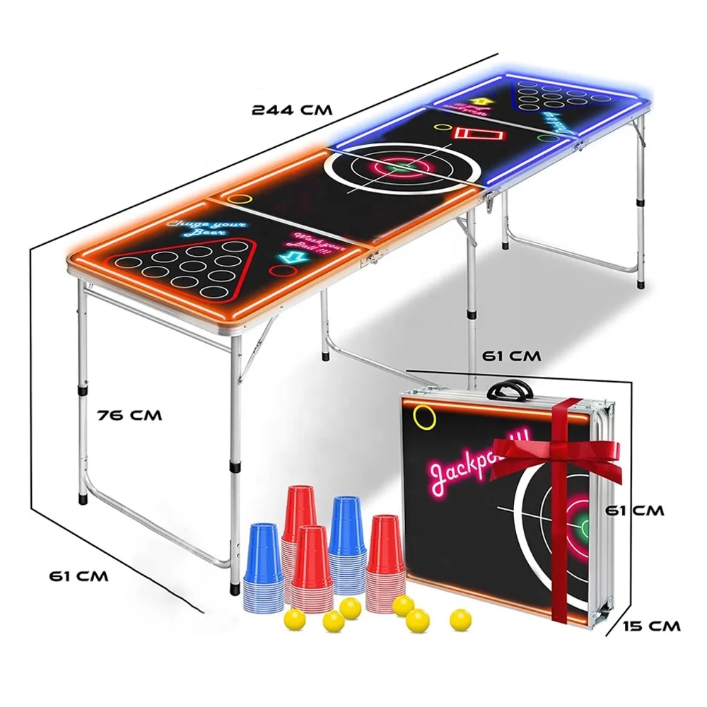 YILU 8 Foot Portable Beer Pong Party Drinking Game Outdoor Folding Drinking Board Game Set With Cups