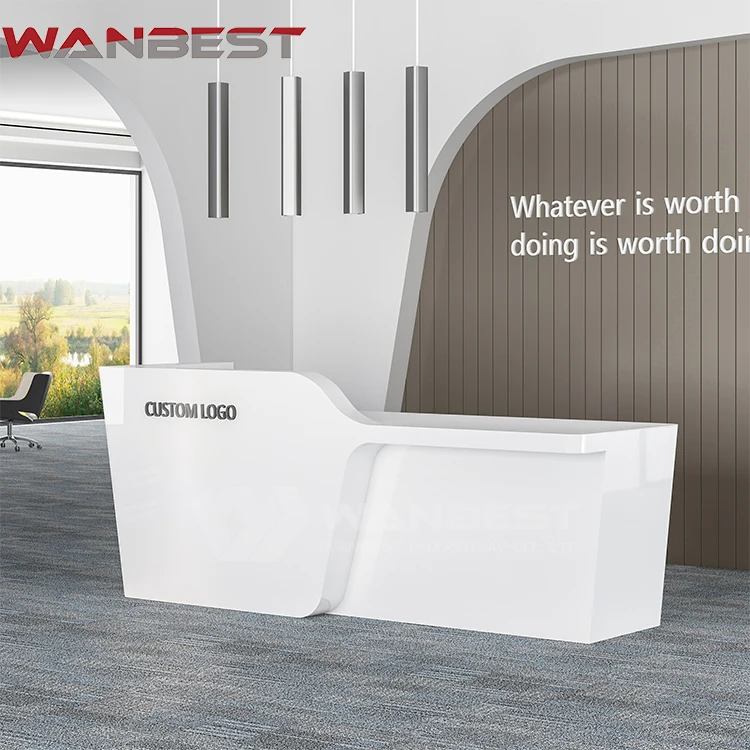 Solid Surface White Beauty Salon Retail Store Office Reception Desk Artificial  Marble Front Desk Counter