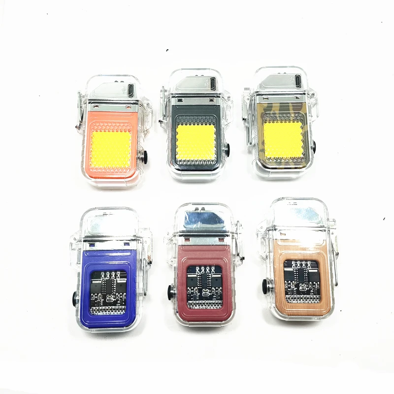 Transparent case Type C Rechargeable Windproof USB Pulse Lighter Plasma Double Arc electric lighter with LED flash Light