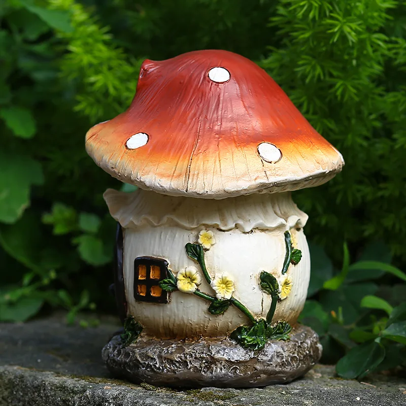 Time Slow 1pcs Fairy Garden Mushroom House Mini Gnome Room Villa Yard Ornament Gift Resin Craft Sculpture Outdoor