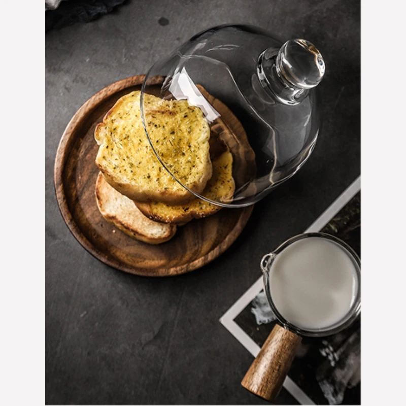 Mini Dessert Plate, Cake Stand with Dome lid,  acacia wood Dessert Plate with Soy Sauce Dish set