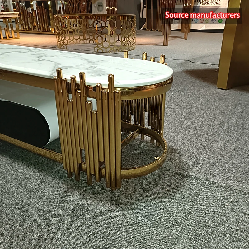 Custom royal art deco designs living room long white gold drawers marble tv cabinet modern luxury