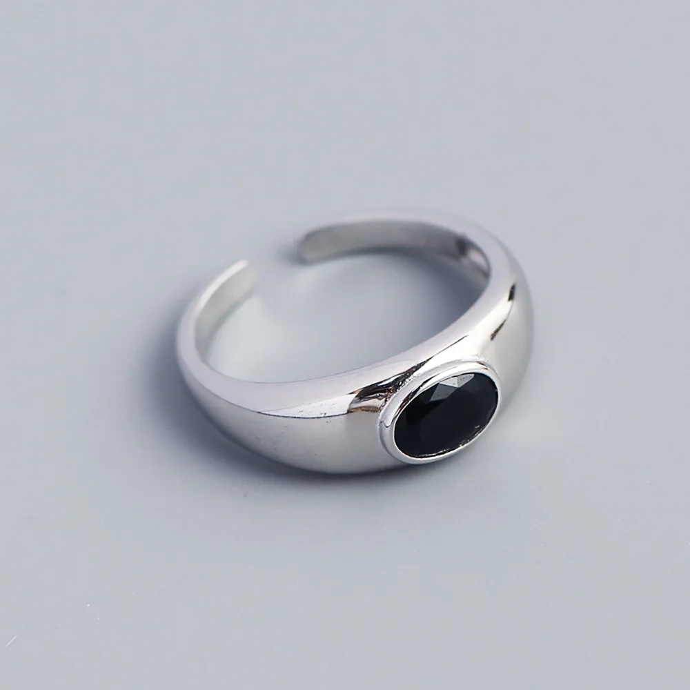 Rainbowking Light luxury s925 sterling silver ring geometric oval zirconia open ring ins metal cold wind fine jewelry ring