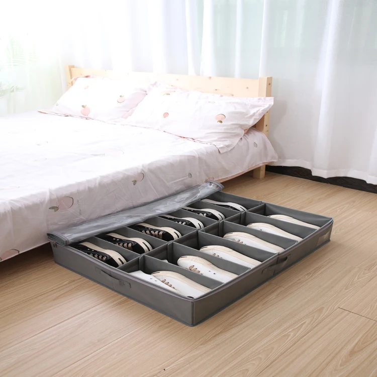Clothes Blankets Zippered Storage Bag Fits 12 Pairs Each UnderBed Shoe Storage Organizer with Adjustable Dividers