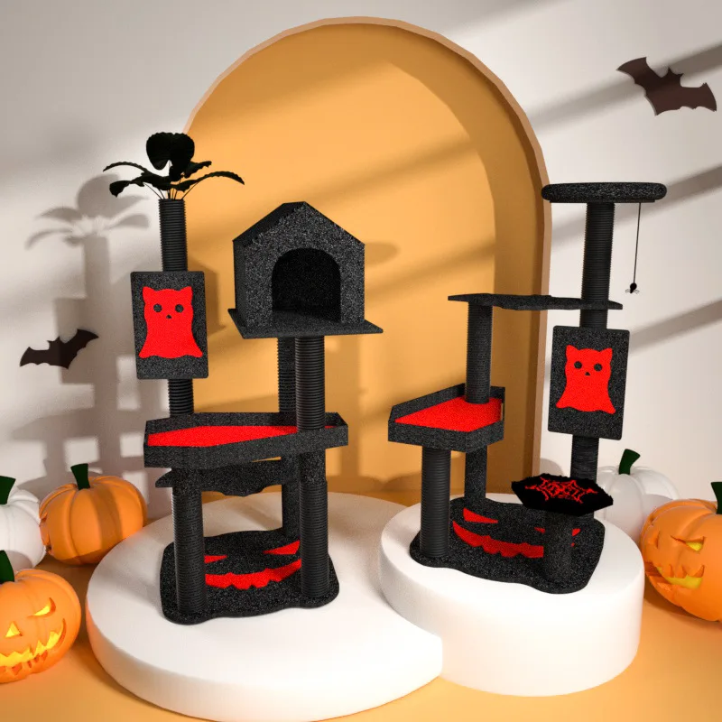 New Design Halloween Style Cat Tower Sisal Scratching Post with Coffin Bed for Cats
