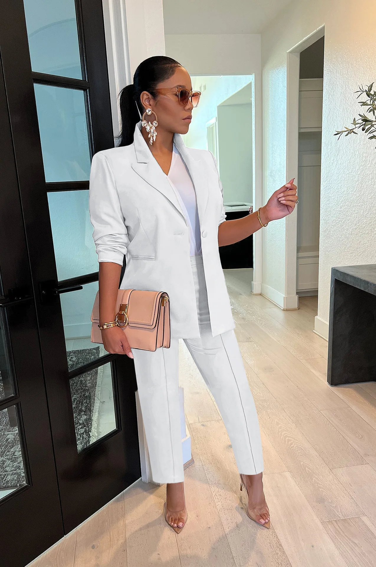BH1031 long sleeve fashion jacket trousers two piece blazer office suit for women