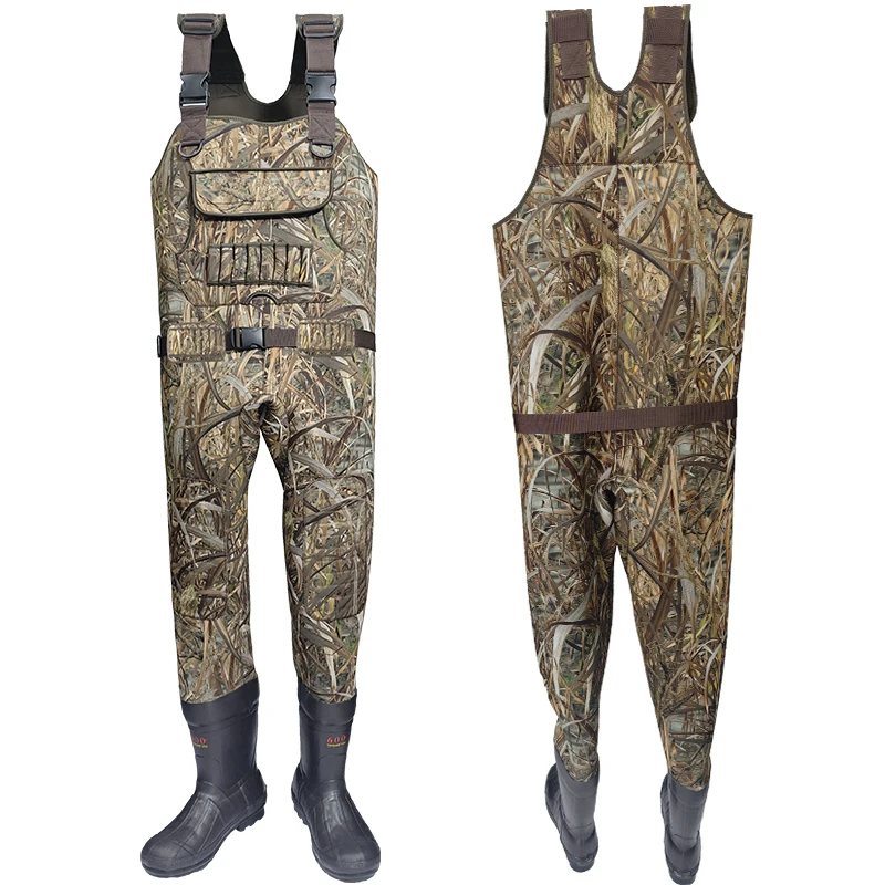 China Manufacturers For Neoprene Wader Custom LOGO Fly Fishing Chest Waders Waist Pack Belt Reed Pattern Camo Duck Hunting