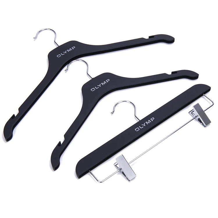 2021 high-end large quantities custom logo plastic hangers Black Pant Clips Hanger Non Slip Notches Coat Hanger wholesale