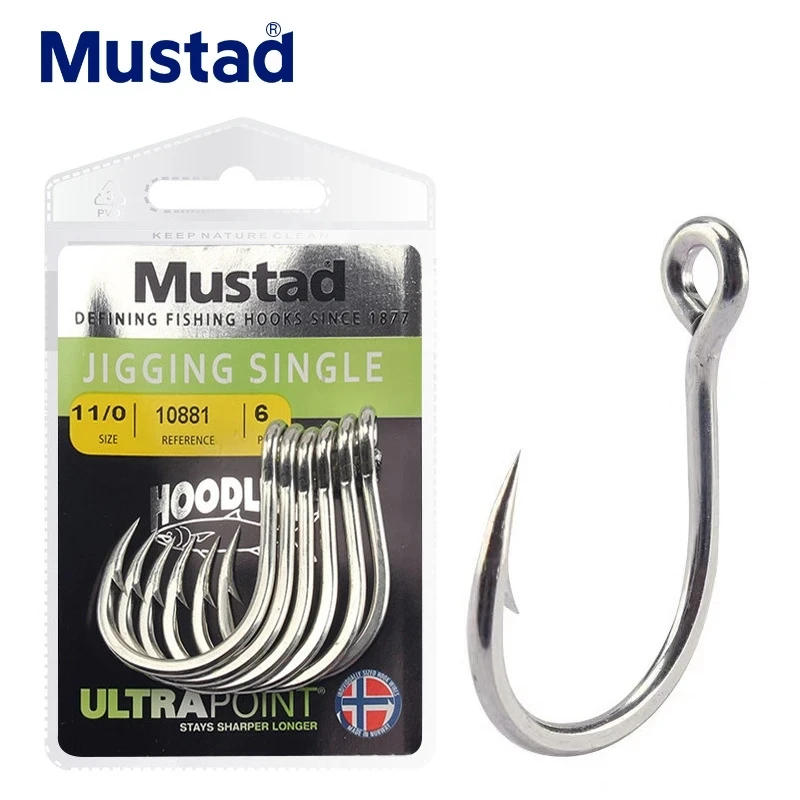 Mustad 10881NP-DT Super Strong 1/0 3/0 5/0 7/0 9/0 11/0 High Carbon Steel Saltwater Assist Hook Jigging