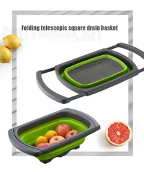 Folding retractable folding drain basket household fruit and vegetable kitchen vegetable washing drain basket