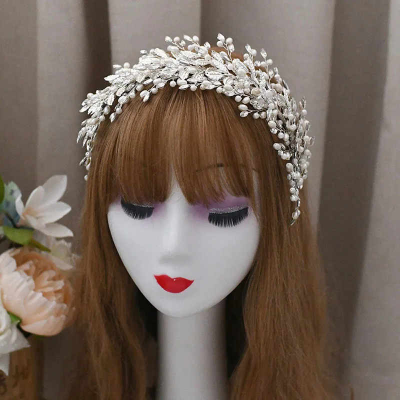 SLBRIDAL класса люкс ручной гибкий стразы кристаллы жемчуг Свадебная Тиара повязка свадебный венец женские аксессуары для волос ювелирные