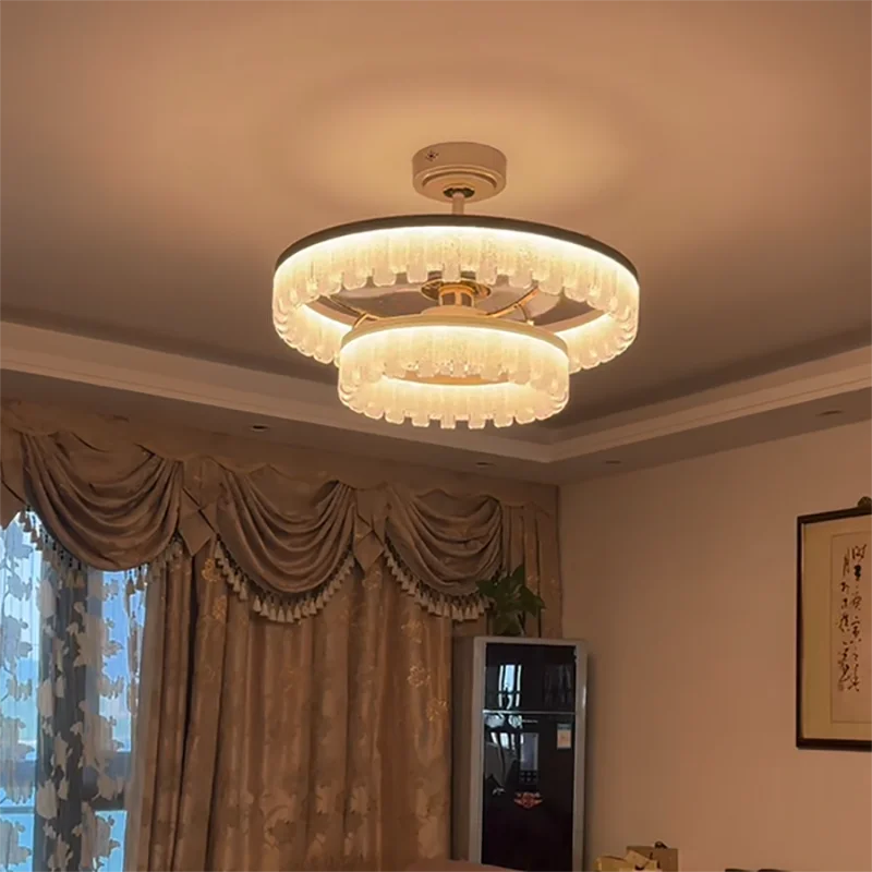 Farmhouse Fandelier Crystal Ceiling Fan With Light 6 Speeds Quiet Reversible Dc Motor Indoor Ceiling Fan