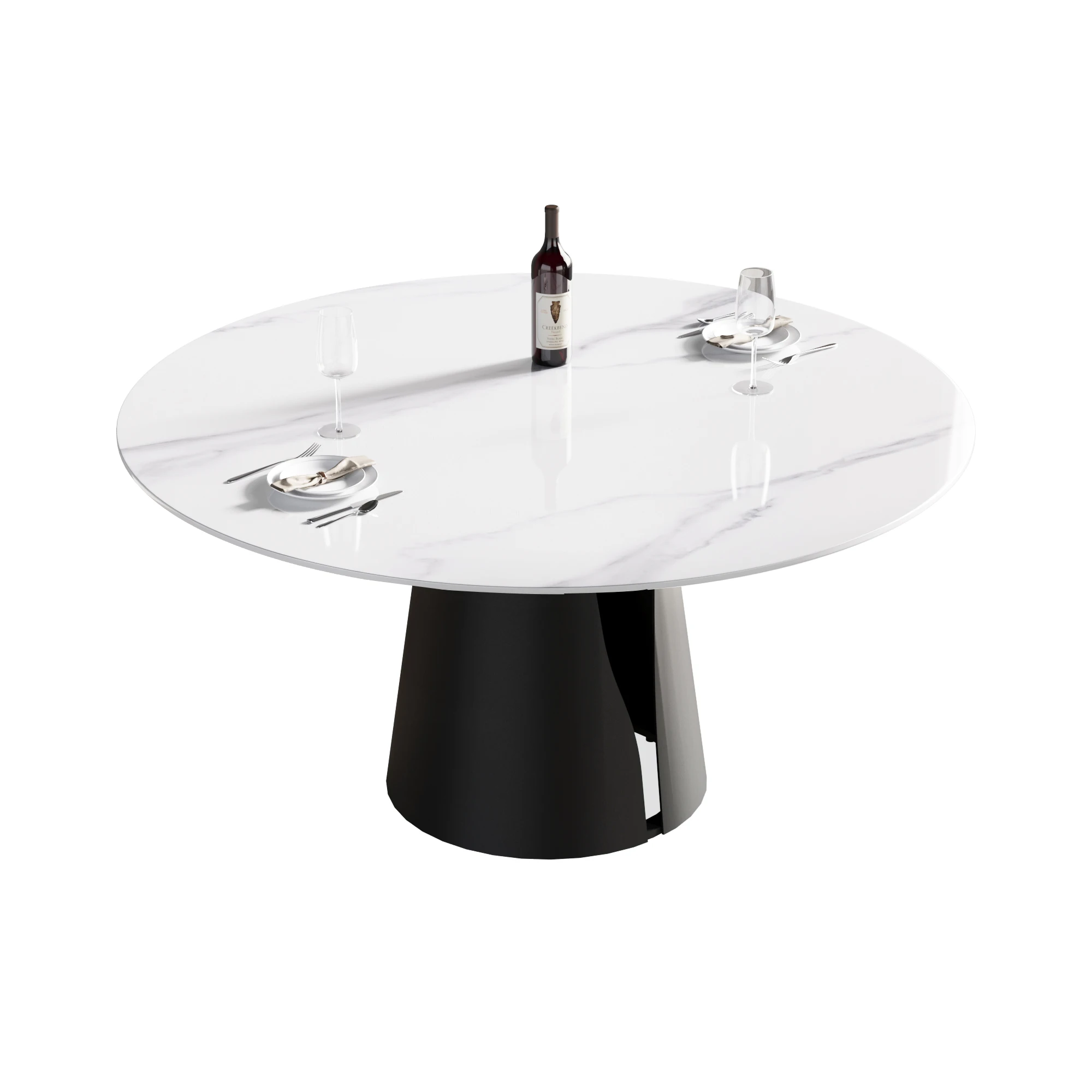Round Sintered Stone Dining Table With Steel Based Family