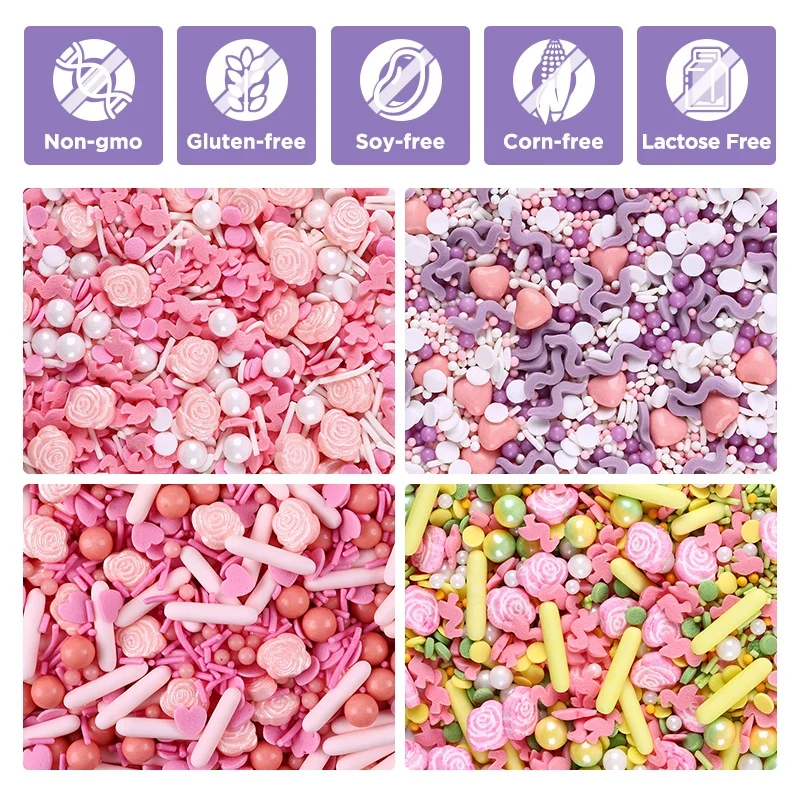 Valentine Bakery Pink Rose Pressed Candy Edible Union Colour Sugar Beads European Standard Mixed Sprinkles For Cake Topping Deco