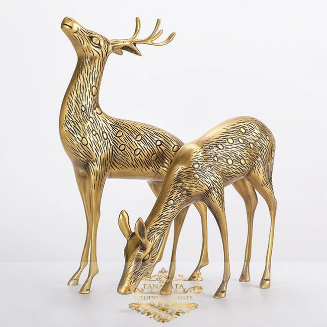 luxury carve ceramic deer gold plated brass decorative ornaments for home