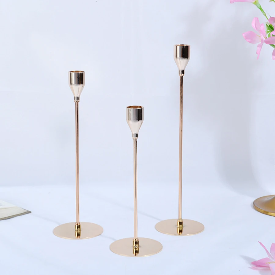 Luxury custom metal taper tall candle stick stand modern decorative gold candlesticks holder for wedding party