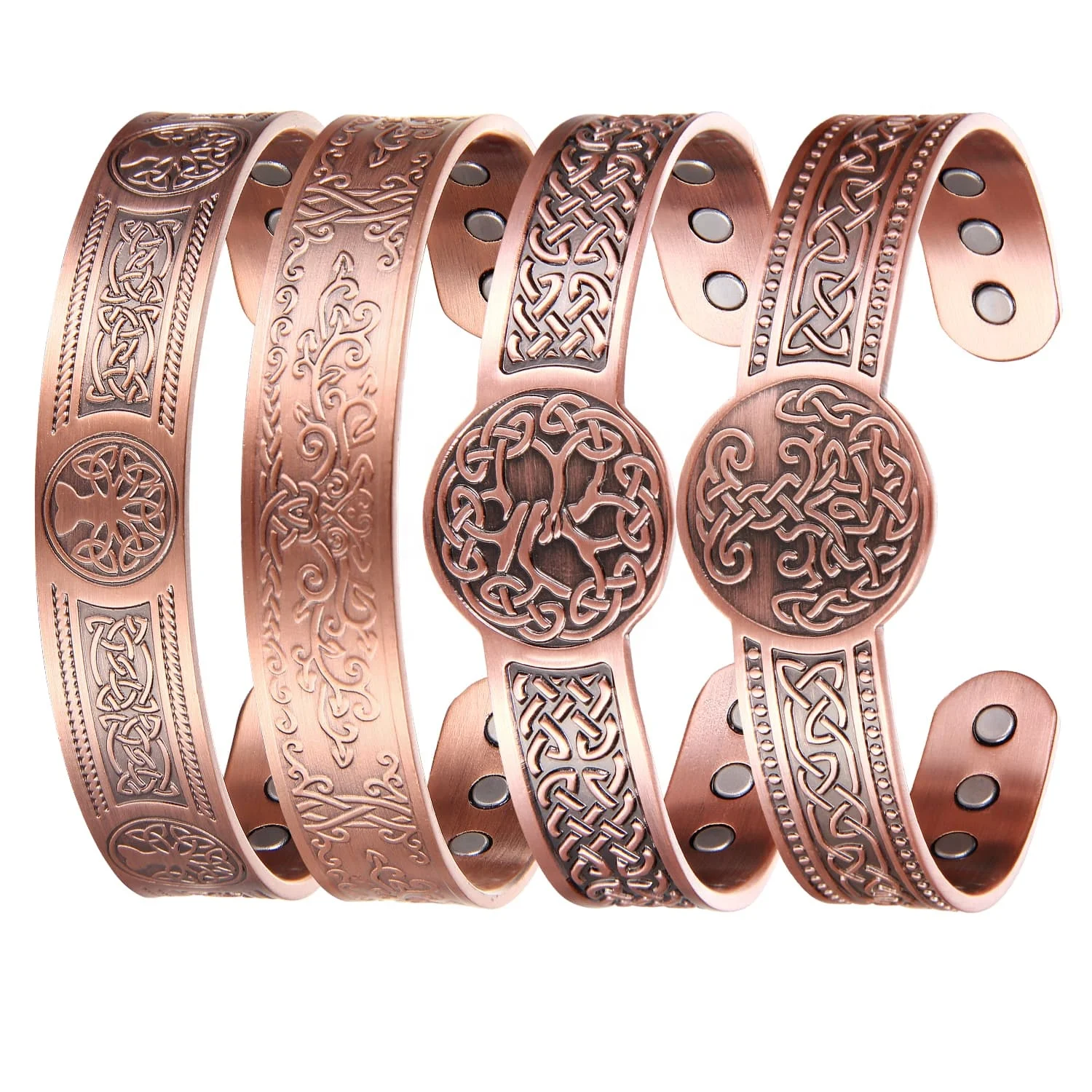 Fashion Jewelry Copper Bracelets Accessories Life Tree Engraved Cuff Viking Magnetic Therapy Copper Bangles Men