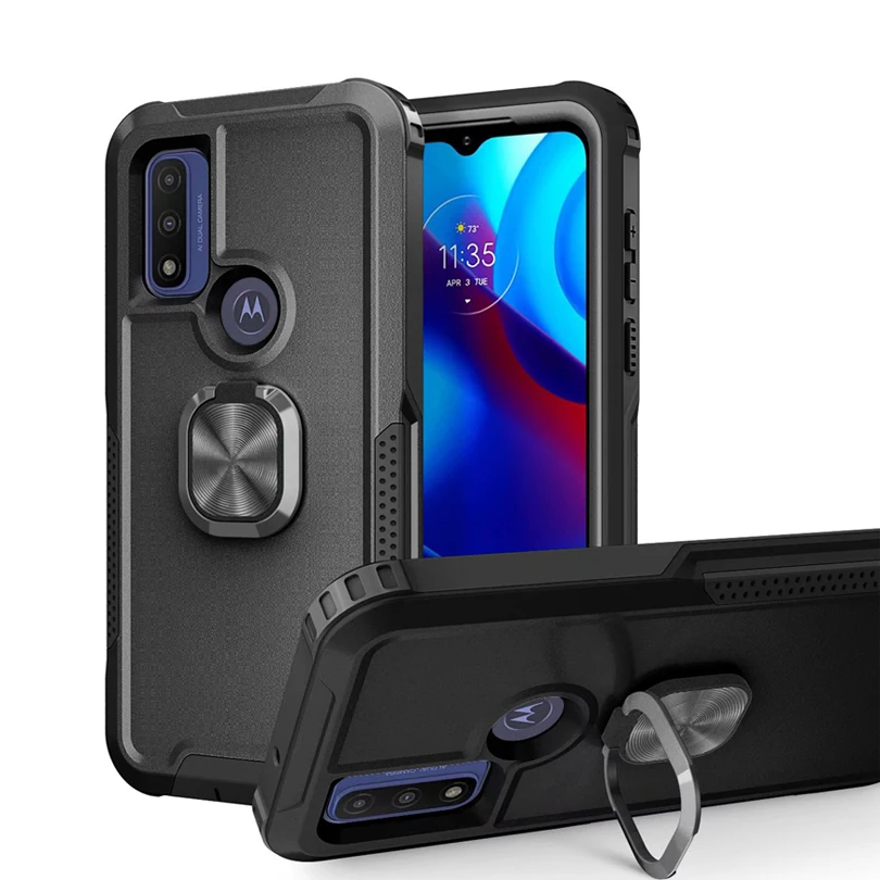3 in 1 Hybrid Phone Cases Holder Ring Shockproof Phone Case For Motorola Moto G Pure Power 2022 Back Cover Protection Cell Phone