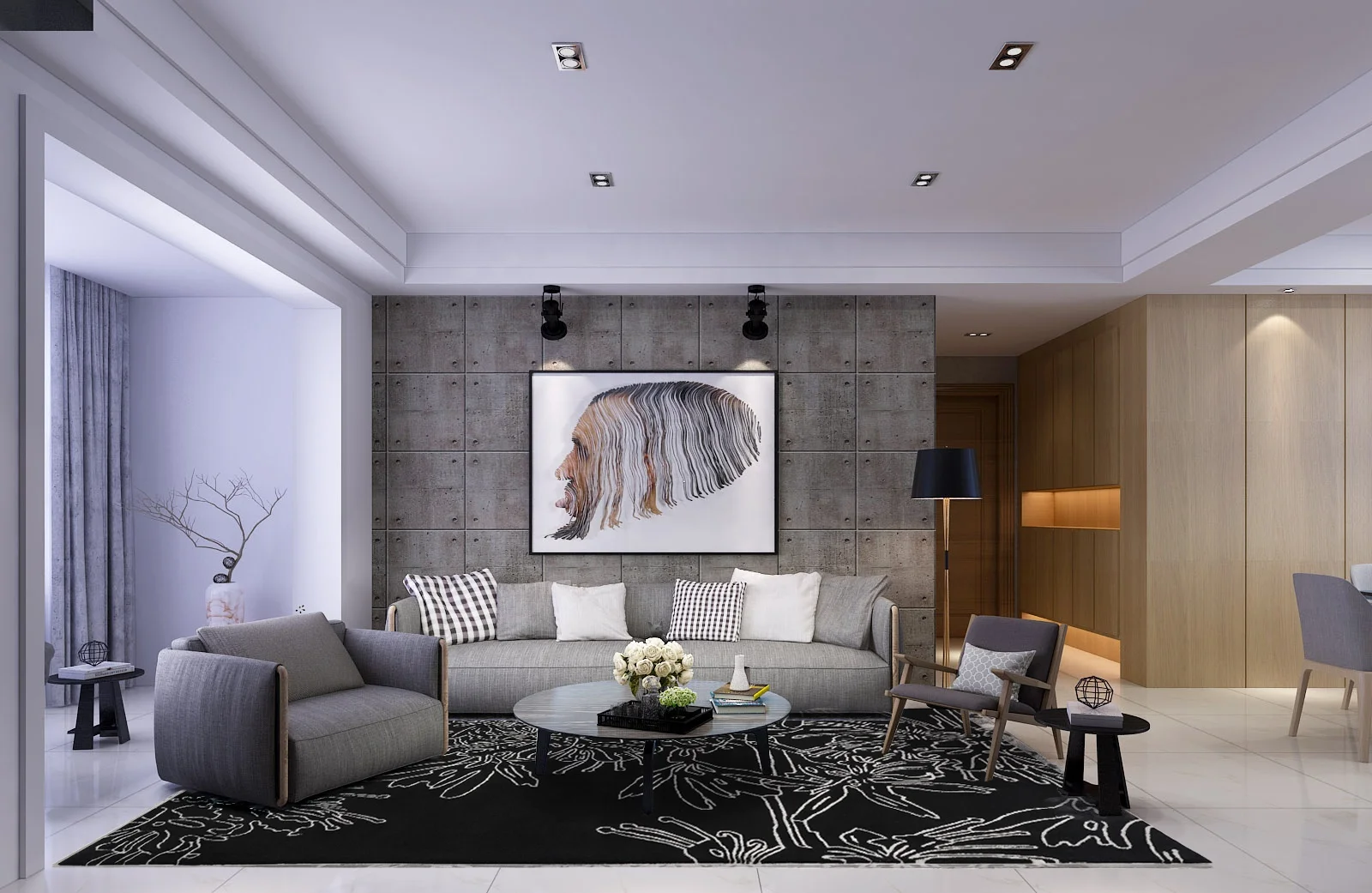 Chinese Floral Luxury Black and White Rug Acrylic Silk Floor Carpet