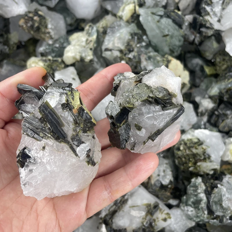 Wholesale crystal mineral natural rough green tourmaline and quartz specimen for sale