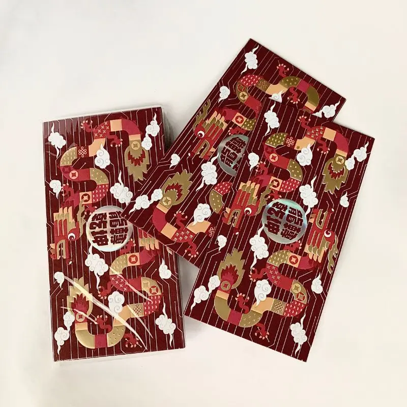 Luxury Custom Made Trendy Chinese New Year Traditional Silver Print Red Packet Hong Bao Red Pocket Envelope