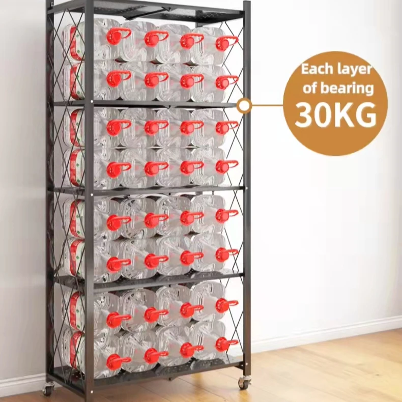 Foldable Household Organizer Light Duty Shelving Units Black Painting Metal Iron Storage Rack for Kitchen