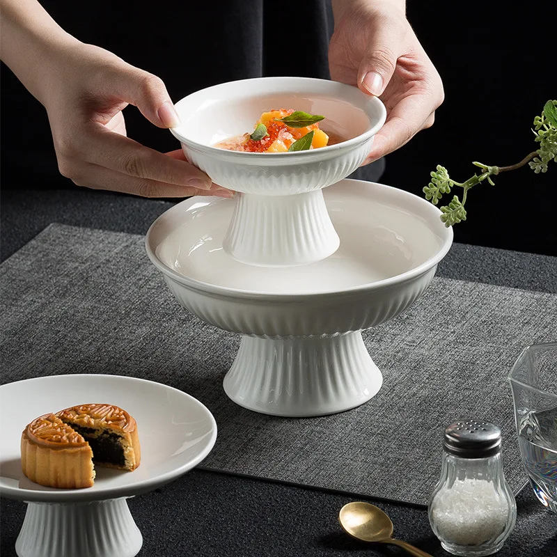 Modern Design Sweet Dessert Snacks Compote High Foot Ceramic Fruit Plate  Nut Serving Tray for Party Buffet Dinnerware