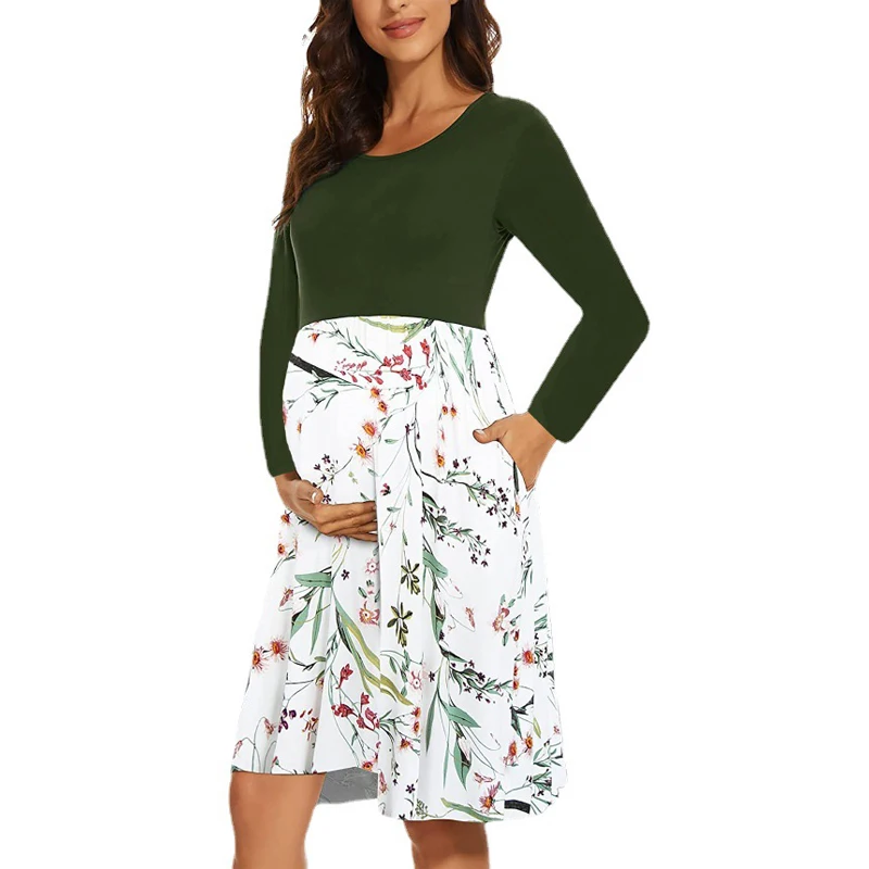 2024 Hot Sale Women Floral Print Maternity Casual Dress Shortsleeve Long Sleeve Pregnancy Clothes