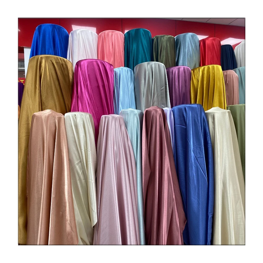 Hanlin Textile Supply 85-150gsm Plain Dyed Woven Polyester Spandex tela Satin silk Fabric for Dress
