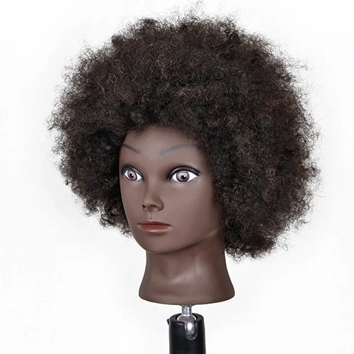 High Quality Real Raw Hair Mannequin Head Hairdresser Training American African Salon Manikin Cosmetology Doll Head