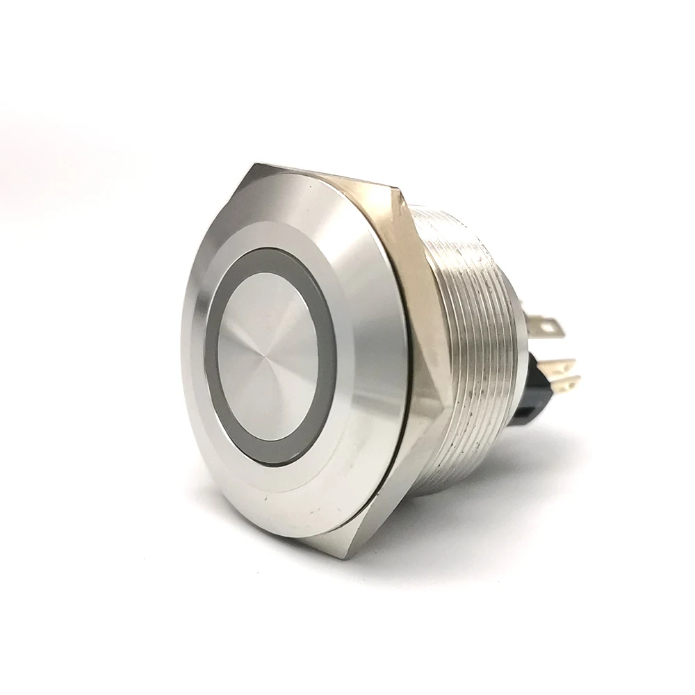 Stainless Steel 3A 250VAC 28mm onoff push button switch with no & nc